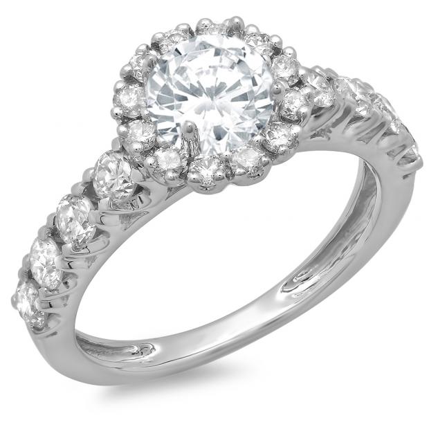 1.35 Carat (ctw) 14K White Gold Round Cut Diamond Ladies Bridal Cluster Halo Style Engagement Ring