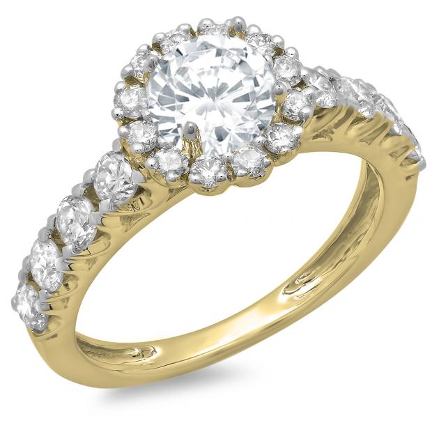 1.35 Carat (ctw) 14K Yellow Gold Round Cut Diamond Ladies Bridal Cluster Halo Style Engagement Ring
