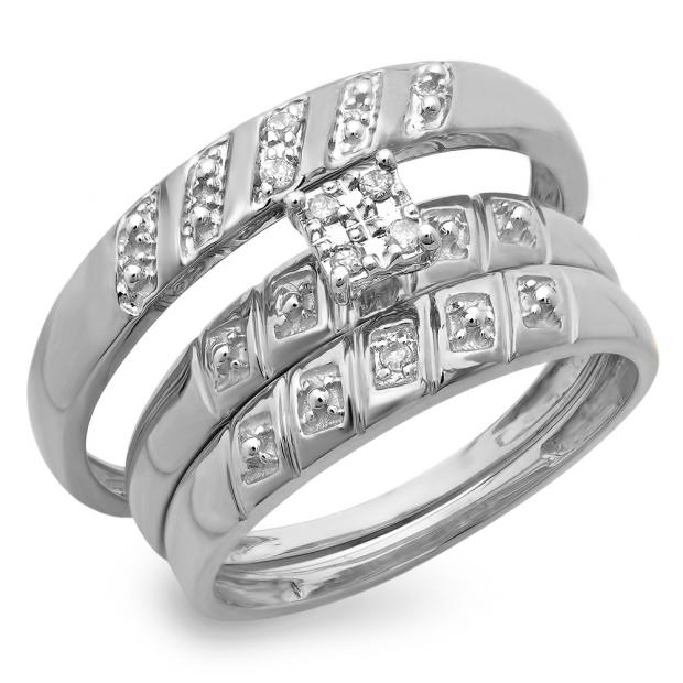 0.08 Carat (ctw) 10K White Gold Round White Diamond Men & Women
