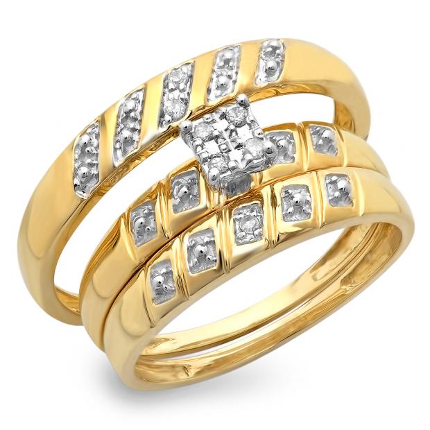 0.08 Carat (ctw) 10K Yellow Gold Round White Diamond Men & Women
