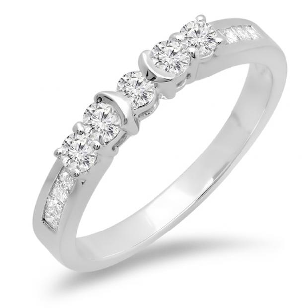 0.55 Carat (ctw) 14K White Gold Round & Princess Diamond Ladies Anniversary Wedding Stackable Band 1/2 CT