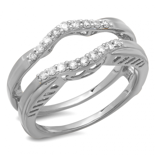 0.30 Carat (ctw) 14K White Gold Round Diamond Ladies Anniversary Wedding Band Enhancer Double Guard Ring 1/3 CT