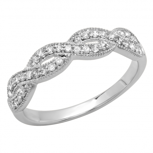 0.30 Carat (ctw) 10K White Gold Round Diamond Ladies Bridal Anniversary Wedding Band Stackable Swirl Ring 1/3 CT
