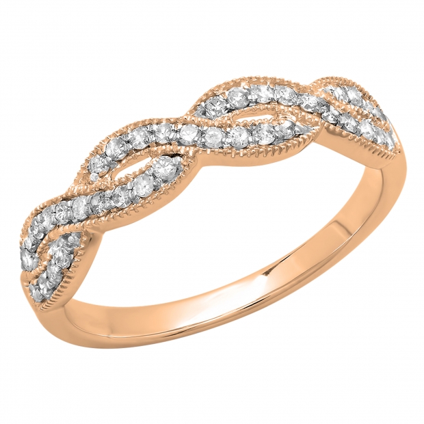 0.60 Carat (ctw) 18K Rose Gold Round Cubic Zirconia Ladies Bridal Anniversary Wedding Band Stackable Swirl Ring