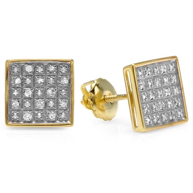 0.25 Carat (ctw) 18K Yellow Gold Plated Sterling Silver Diamond Square Shape Men