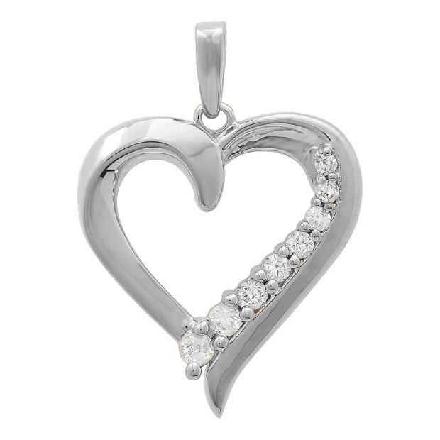 0.20 Carat (ctw) 10K White Gold Round Cut Diamond Ladies Heart Pendant 1/5 CT