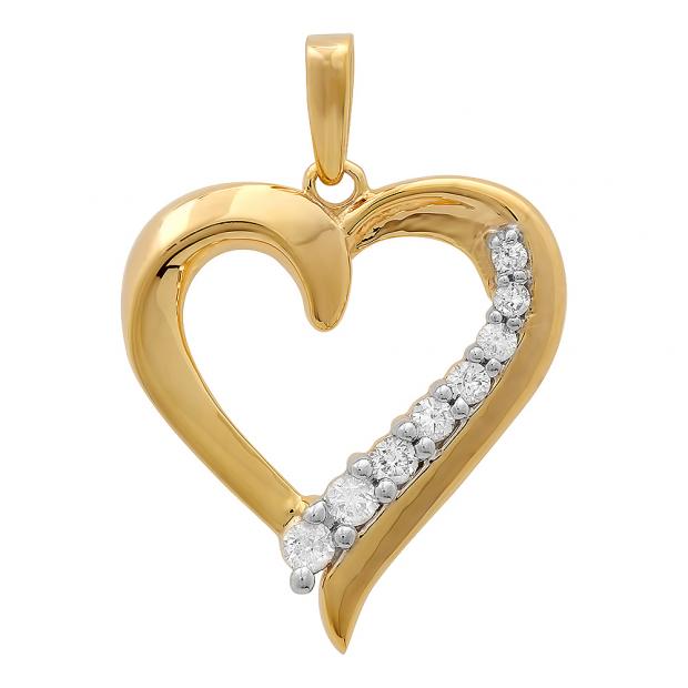 0.20 Carat (ctw) 10K Yellow Gold Round Cut Diamond Ladies Heart Pendant 1/5 CT
