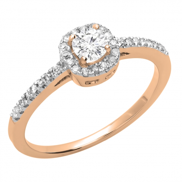 0.45 Carat (ctw) 10K Rose Gold Round Cut Diamond Ladies Halo Style Bridal Engagement Ring 1/2 CT