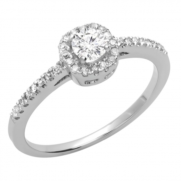 0.45 Carat (ctw) 14K White Gold Round Cut Diamond Ladies Halo Style Bridal Engagement Ring 1/2 CT