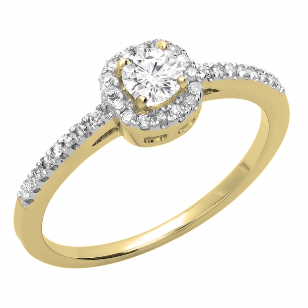 0.45 Carat (ctw) 14K Yellow Gold Round Cut Diamond Ladies Halo Style Bridal Engagement Ring 1/2 CT
