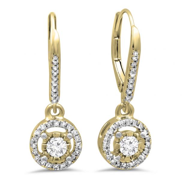 0.50 Carat (ctw) 14K Yellow Gold Round Cut Diamond Ladies Cluster Halo Style Dangling Drop Earrings 1/2 CT