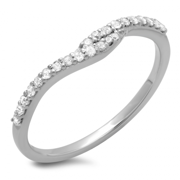 0.20 Carat (ctw) 10K White Gold Round Cut Diamond Ladies Anniversary Wedding Band Guard Ring 1/5 CT