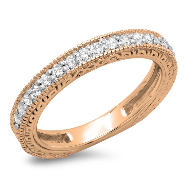 0.33 Carat (ctw) 14K Rose Gold Round Cut Diamond Ladies Milgrain Anniversary Wedding Stackable Band 1/3 CT