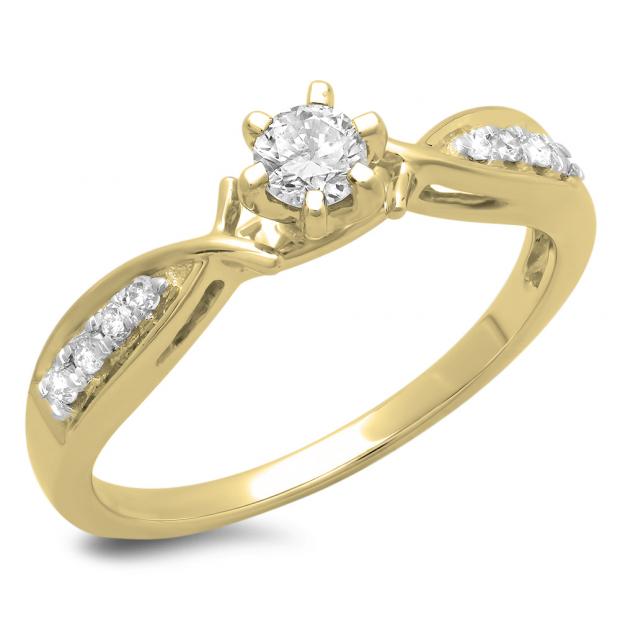 0.33 Carat (ctw) 18K Yellow Gold Round Cut Diamond Ladies Bridal Solitaire With Accents Engagement Ring 1/3 CT