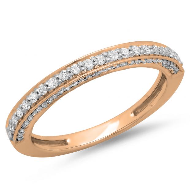 0.40 Carat (ctw) 14K Rose Gold Round Cut Diamond Ladies Anniversary Wedding Band Stackable Ring