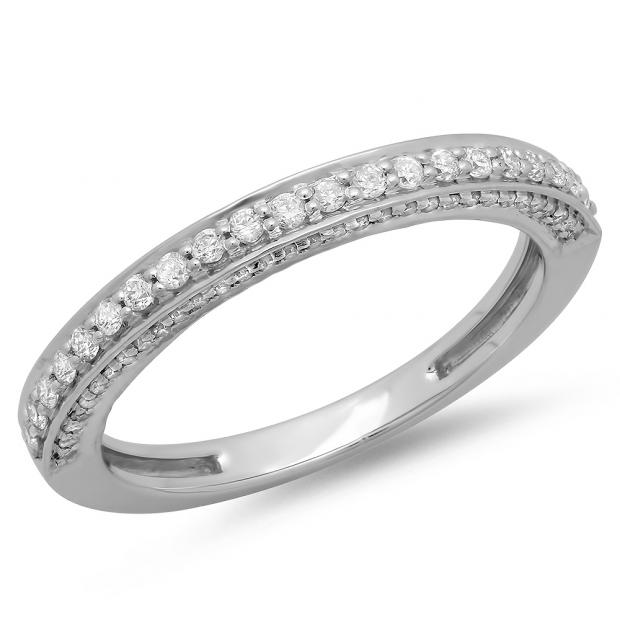 0.40 Carat (ctw) 14K White Gold Round Cut Diamond Ladies Anniversary Wedding Band Stackable Ring