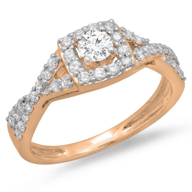 0.75 Carat (ctw) 18K Rose Gold Round Cut Diamond Ladies Bridal Swirl Split Shank Halo Engagement Ring 3/4 CT