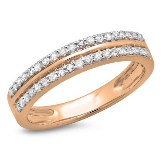 0.33 Carat (ctw) 10K Rose Gold Round Cut Diamond Ladies Double Row Anniversary Wedding Band 1/3 CT