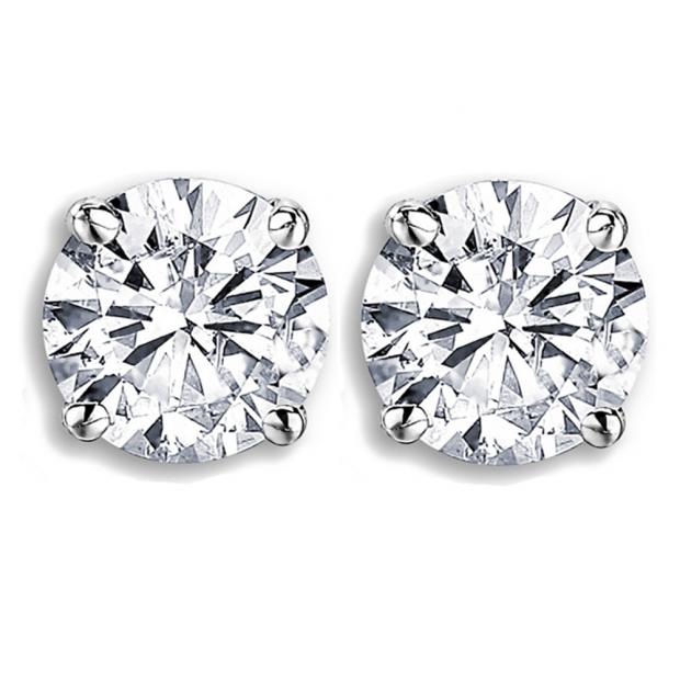 IGI Certified 1.01 Carat (ctw) 14K White Gold Round Cut White Diamond Ladies Solitaire Stud Earrings 1 CT