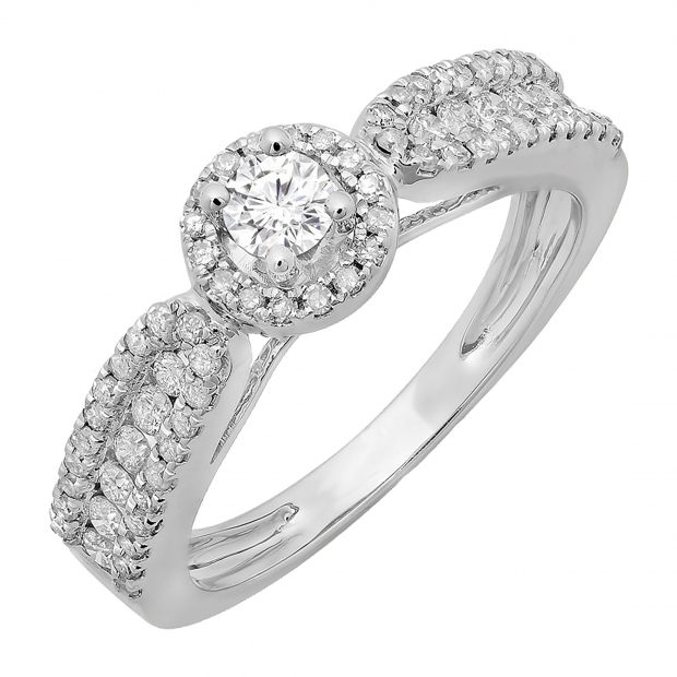 0.80 Carat (ctw) 14K White Gold Round Cut Diamond Ladies Bridal Vintage Halo Style Engagement Ring 3/4 CT