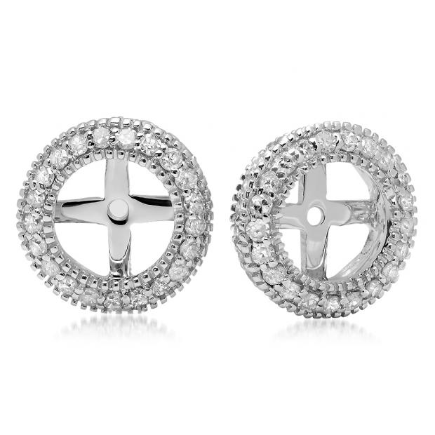 0.55 Carat (ctw) 14K White Gold Round Cut Diamond Milgrain Removable Jackets For Stud Earrings 1/2 CT
