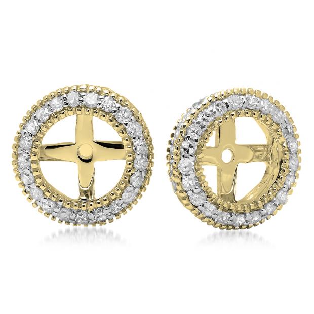 0.55 Carat (ctw) 14K Yellow Gold Round Cut Diamond Milgrain Removable Jackets For Stud Earrings 1/2 CT