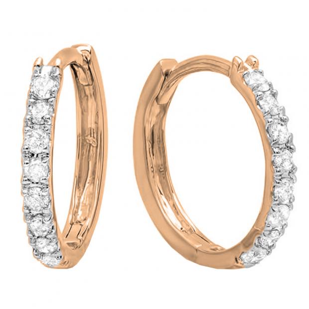 0.20 Carat (ctw) 14K Rose Gold Round White Diamond Huggie Hoop Earrings 1/5 CT