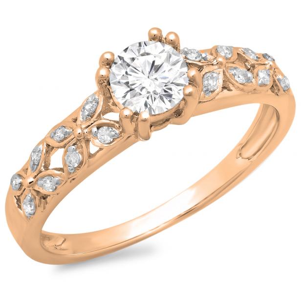0.60 Carat (ctw) 14K Rose Gold Round Cut Diamond Ladies Bridal Vintage Style Engagement Ring