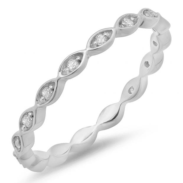 0.10 Carat (ctw) Sterling Silver Round White Diamond Ladies Anniversary Wedding Stackable Band Ring 1/10 CT