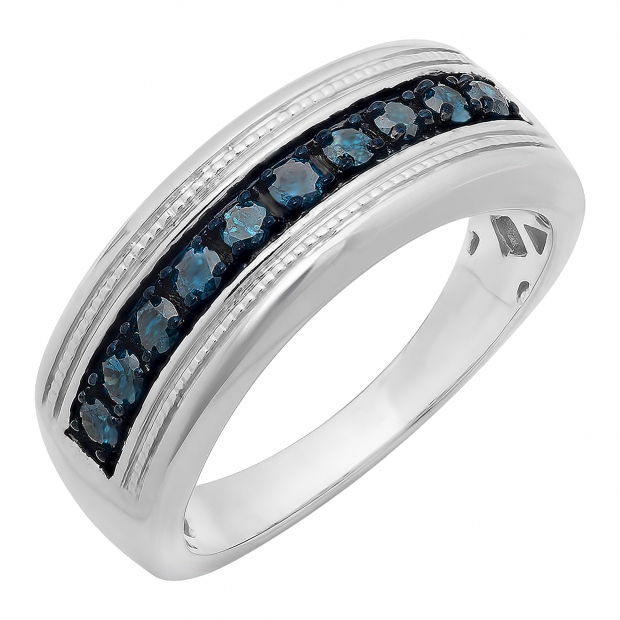 0.65 Carat (ctw) Sterling Silver Round Blue Diamond Men