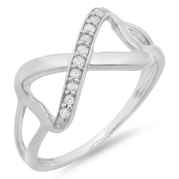 0.10 Carat (ctw) Sterling Silver Round White Diamond Ladies Promise Two Double Heart Infinity Love Engagement Ring 1/10 CT