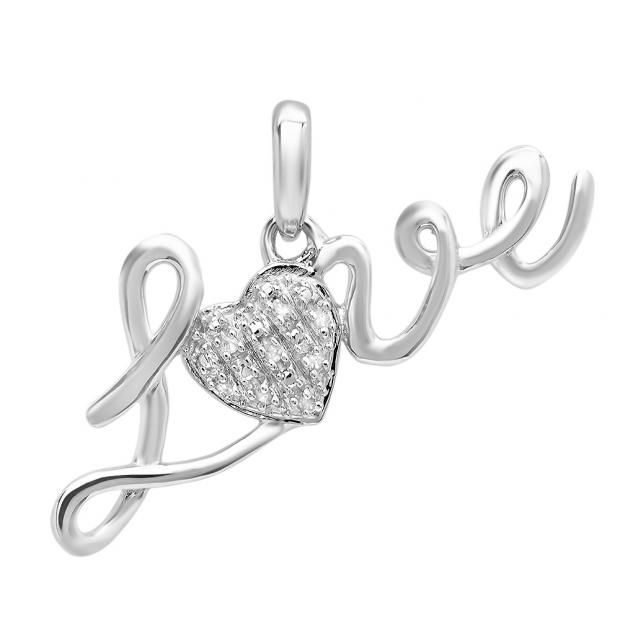 0.03 Carat (ctw) Sterling Silver White Round Diamond Ladies Heart Love Pendant