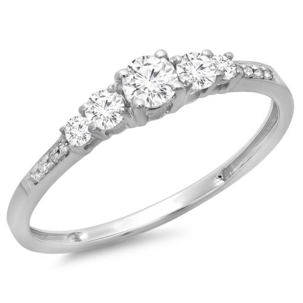 0.40 Carat (ctw) 14K White Gold Round Cut Diamond Ladies Bridal 5 Stone Engagement Ring