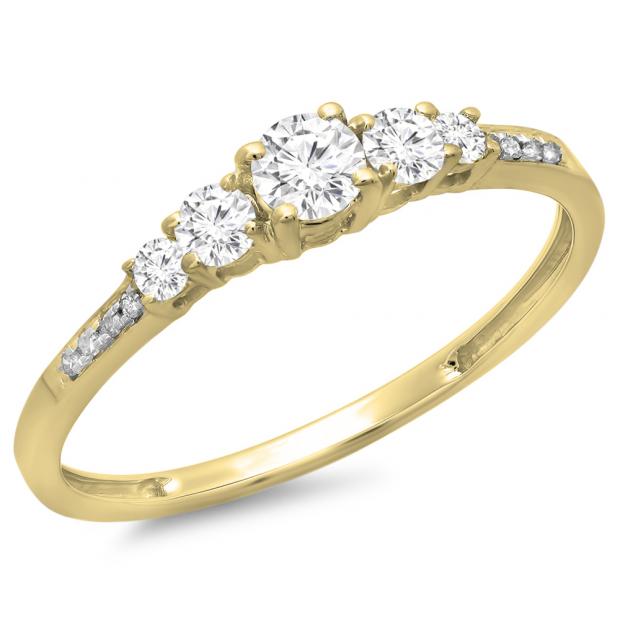 0.40 Carat (ctw) 14K Yellow Gold Round Cut Diamond Ladies Bridal 5 Stone Engagement Ring