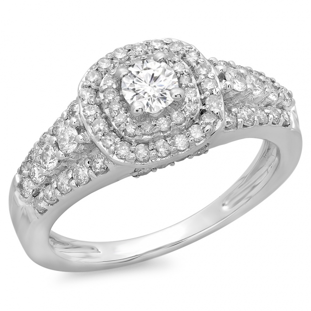 1.00 Carat (ctw) 10K White Gold Round Cut Diamond Ladies Vintage Style Bridal Halo Engagement Ring 1 CT