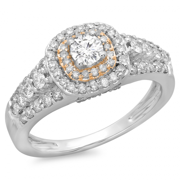 1.00 Carat (ctw) Two Tone Rose Gold Plated 14K White Gold Round Cut Diamond Ladies Vintage Style Bridal Halo Engagement Ring 1 CT