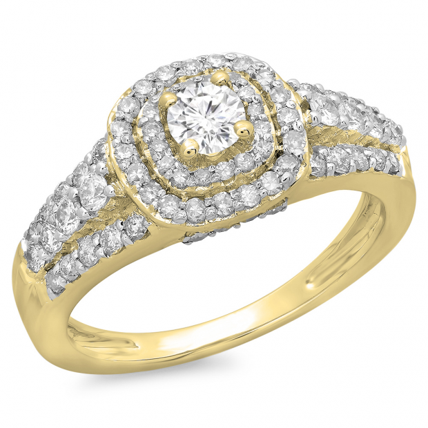 1.00 Carat (ctw) 14K Yellow Gold Round Cut Diamond Ladies Vintage Style Bridal Halo Engagement Ring 1 CT