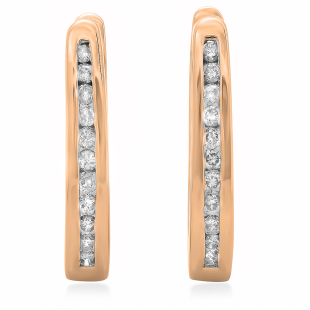 0.25 Carat (ctw) 14K Rose Gold Round Cut Diamond Ladies Hoop Earrings 1/4 CT