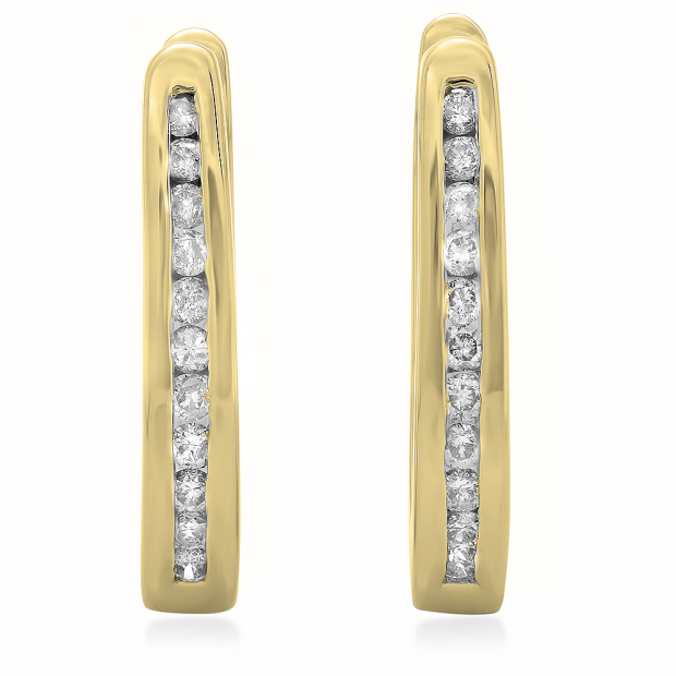 0.25 Carat (ctw) 14K Yellow Gold Round Cut Diamond Ladies Hoop Earrings 1/4 CT