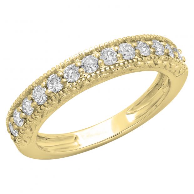 0.55 Carat (ctw) 10K Yellow Gold Round Cut Diamond Ladies Milgrain Anniversary Wedding Stackable Band 1/2 CT