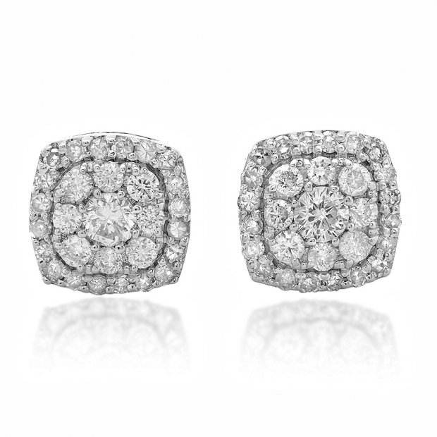 0.50 Carat (ctw) 10K White Gold Real Round Cut White Diamond Ladies Cluster Stud Earrings 1/2 CT