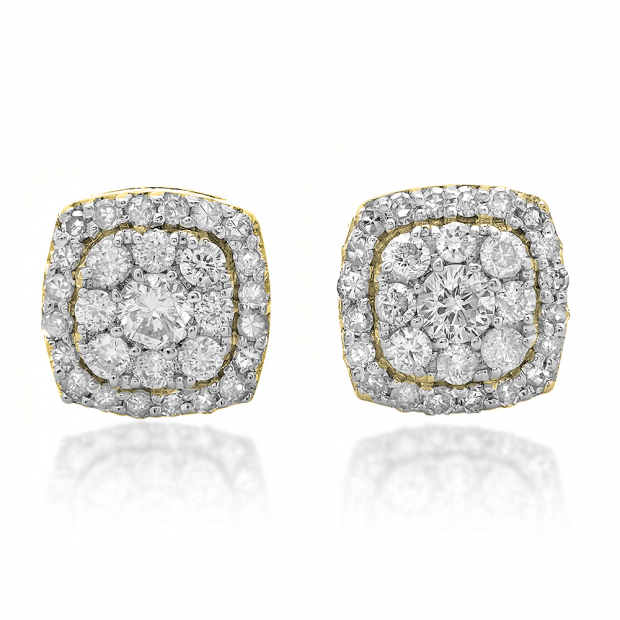 0.50 Carat (ctw) 14K Yellow Gold Real Round Cut White Diamond Ladies Cluster Stud Earrings 1/2 CT