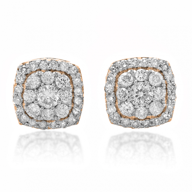 0.50 Carat (ctw) 18K Rose Gold Real Round Cut White Diamond Ladies Cluster Stud Earrings 1/2 CT