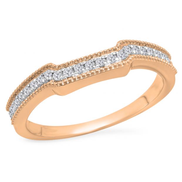 0.25 Carat (Ctw) 10K Rose Gold Round White Diamond Ladies Anniversary Wedding Stackable Band Guard Ring 1/4 CT