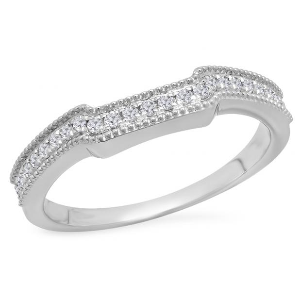 0.25 Carat (Ctw) 10K White Gold Round White Diamond Ladies Anniversary Wedding Stackable Band Guard Ring 1/4 CT