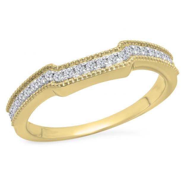 0.25 Carat (Ctw) 10K Yellow Gold Round White Diamond Ladies Anniversary Wedding Stackable Band Guard Ring 1/4 CT