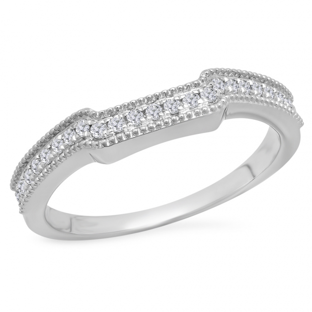 0.25 Carat (Ctw) 14K White Gold Round White Diamond Ladies Anniversary Wedding Stackable Band Guard Ring 1/4 CT