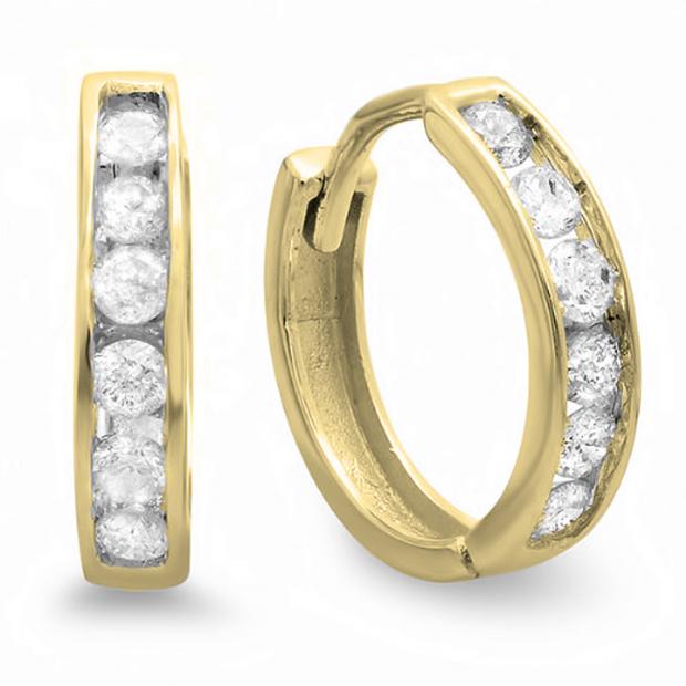0.30 Carat (ctw) 18K Yellow Gold Round Diamond Ladies Mens Unisex Huggie Hoop Earrings 1/3 CT