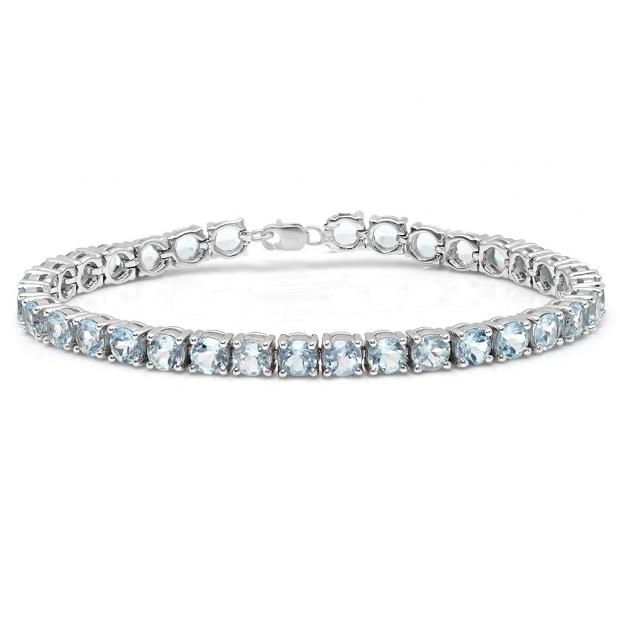 15.00 Carat (ctw) Sterling Silver Real Round Cut Blue Topaz Ladies Tennis Bracelet
