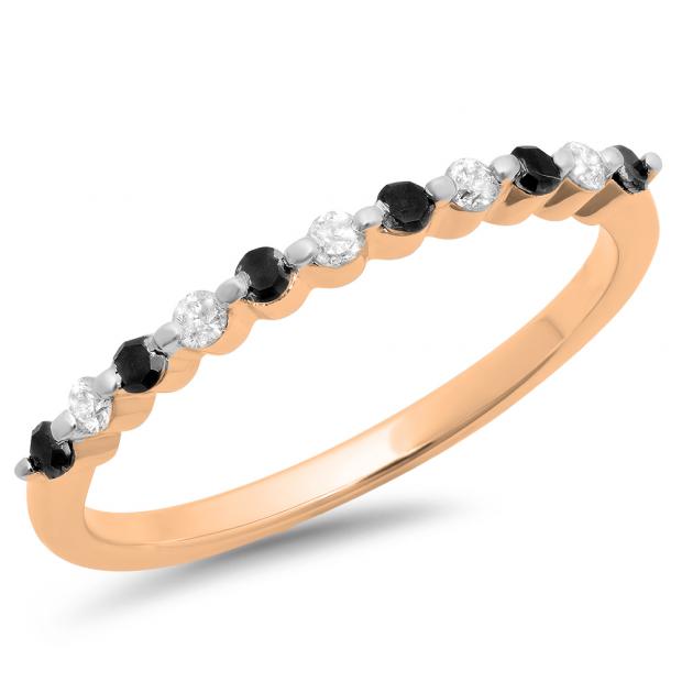 0.25 Carat (ctw) 10K Rose Gold Round Black & White Diamond Ladies 11 Stone Anniversary Wedding Stackable Band 1/4 CT